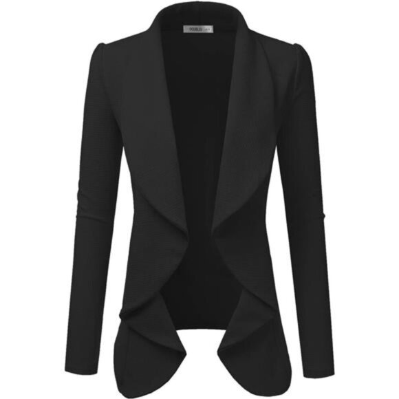 Classic Draped Open Front Long Sleeve Business Casual Work Deconstructed Blazer - Picture 1 of 6